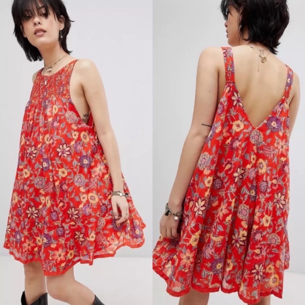 Free People Floral Smocked Mini Dress